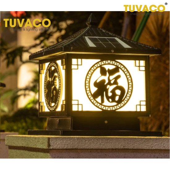 Đèn Trụ Cổng Chữ Phúc Năng Lượng Mặt Trời 30cm  TSG-N3101Db
