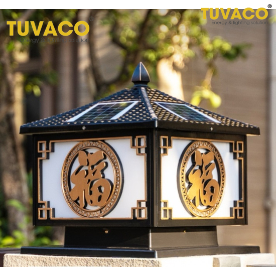 Đèn Trụ Cổng Chữ Phúc Năng Lượng Mặt Trời 30cm  TSG-N3101Db