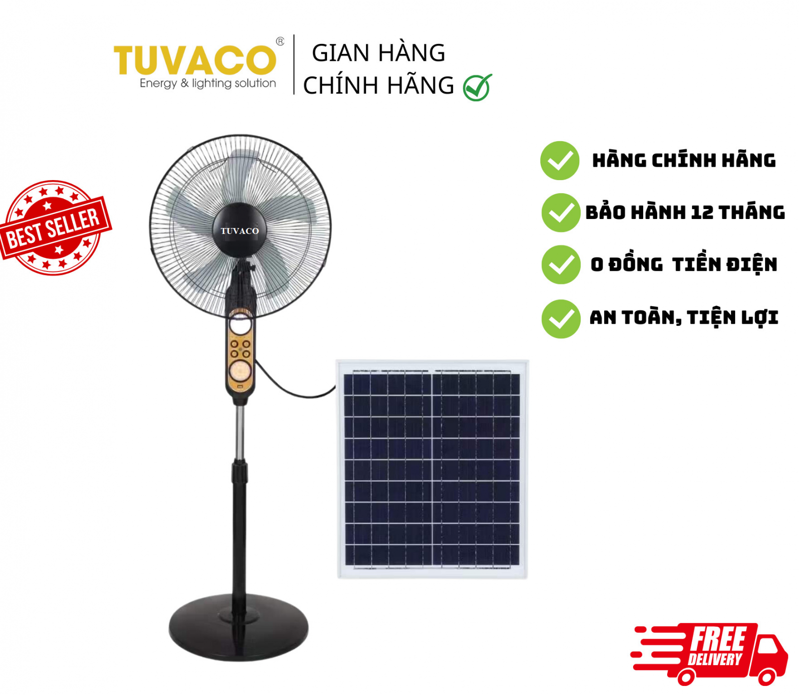 Quạt Tích Điện Năng Lượng Mặt Trời Tuvaco