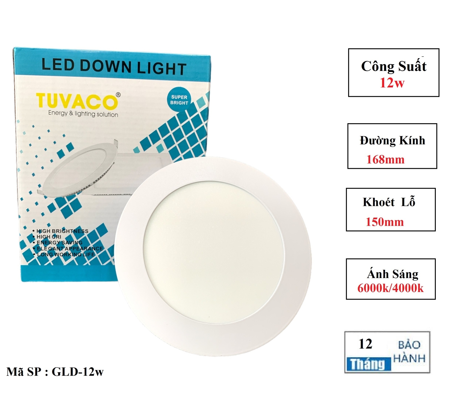 Đèn led âm trần tròn 12w chiếu sáng tốt