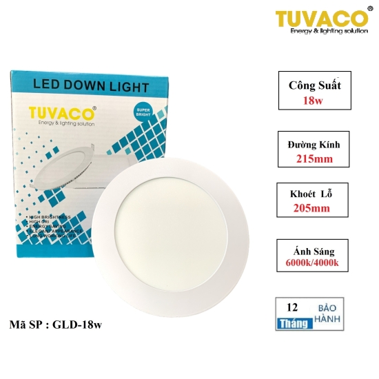 Đèn LED âm trần tròn 18w mỏng ánh sáng trắng tốt