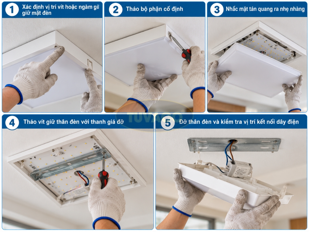 Cách tháo đèn ốp trần vuông
