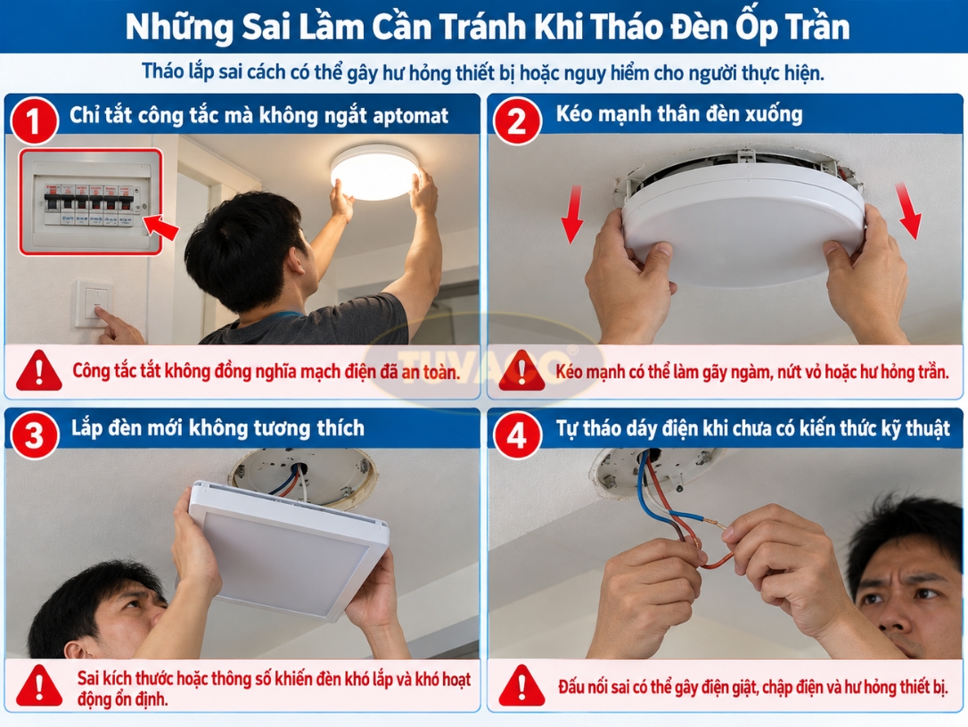 Những Sai Lầm Cần Tránh Khi Tháo Đèn Ốp Trần