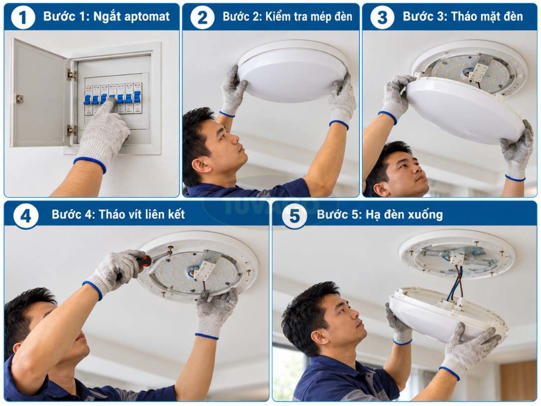 Cách tháo đèn ốp trần tròn