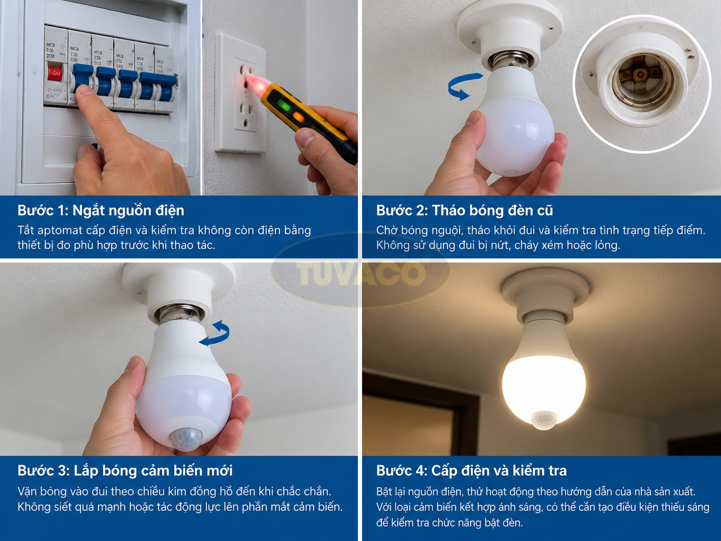 Cách lắp bóng đèn cảm biến đui xoáy E27