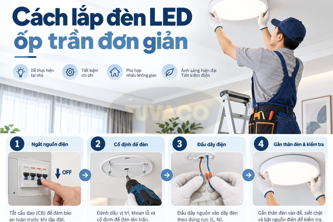 Cách lắp đèn LED ốp trần đơn giản