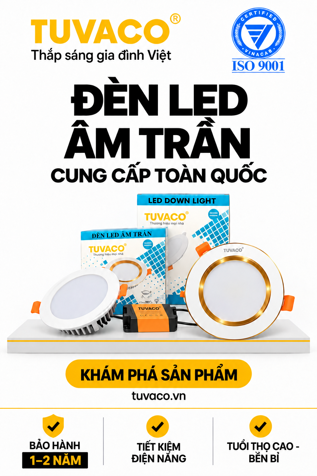 Đèn LED âm trần TUVACO – cung cấp toàn quốc.