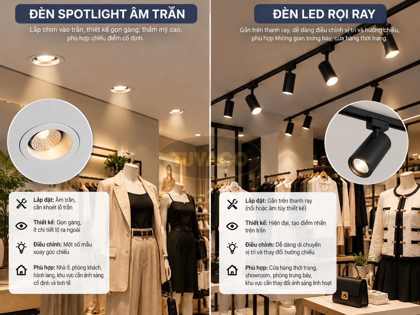 Nên Chọn Đèn Spotlight Âm Trần Hay Đèn Rọi Ray