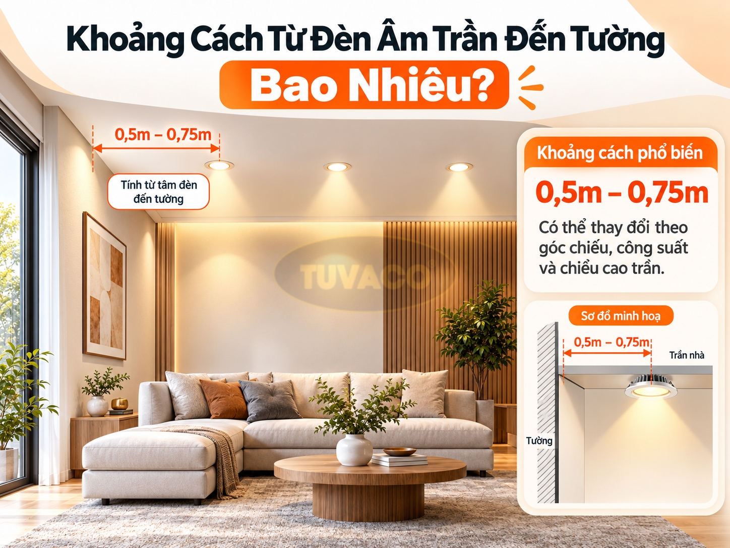 Khoảng Cách Từ Đèn Âm Trần Đến Tường