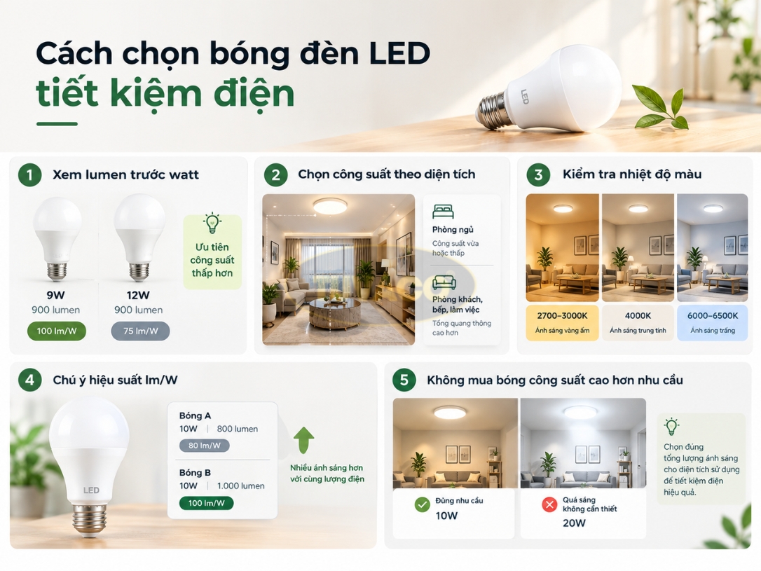 Cách chọn bóng đèn LED tiết kiệm điện
