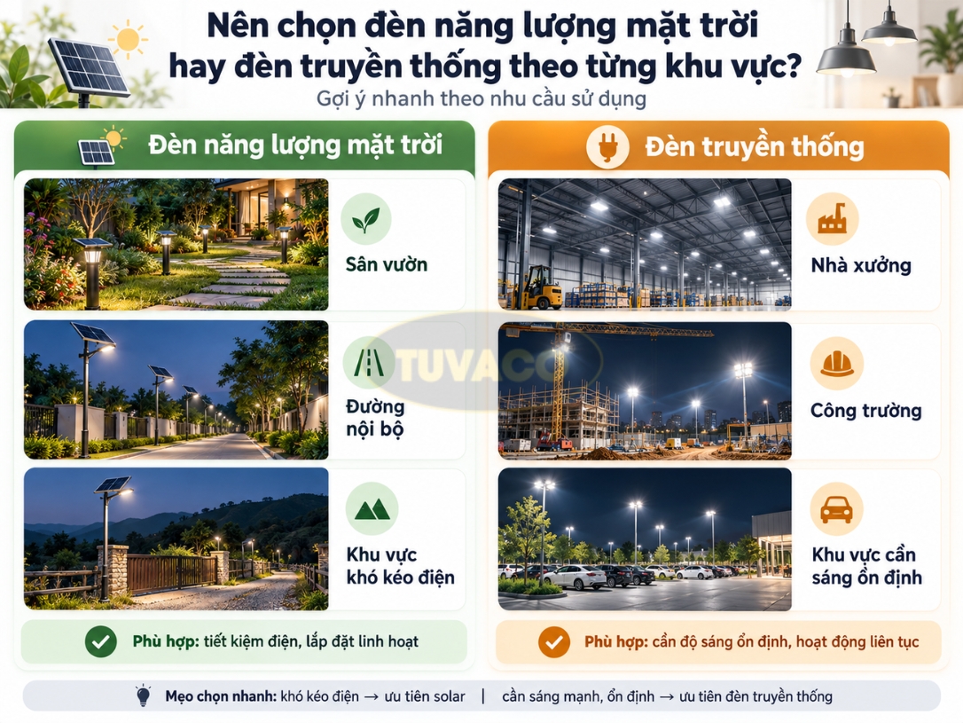 Nên chọn đèn năng lượng mặt trời hay đèn truyền thống theo từng khu vực