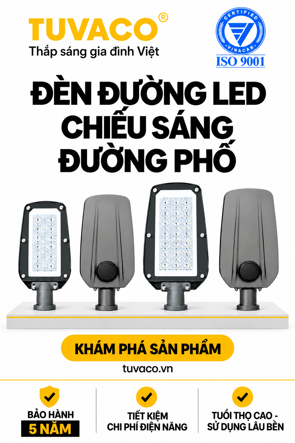 Đèn đường LED TUVACO chiếu sáng đường phố